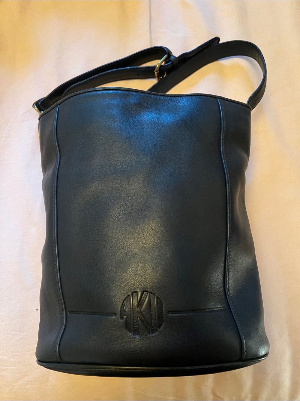 Anne Klein Vintage Navy (Looks Black) Leather Bucket Bag